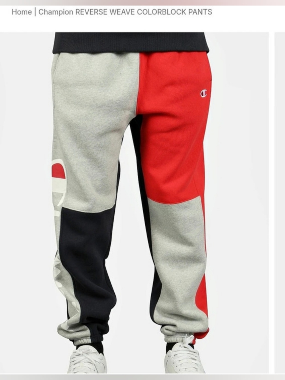 Champion Reverse Weave Colorblock Sweatpants in Red & Gray